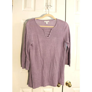 Belford Women's 100% Linen Purple 3/4 Sleeve Tunic Sweater sz M